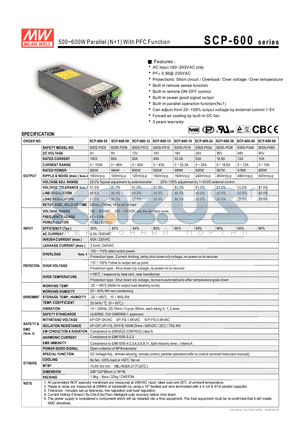 SCP-600 datasheet - 500~600W Parallel (N1) With PFC Function