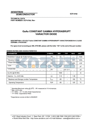 SCP-5760 datasheet - GaAs CONSTANT GAMMA HYPERABRUPT VARACTOR DIODE