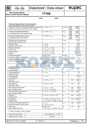 TT70N datasheet - Netz-Thyristor-Modul Phase Control Thyristor Modul