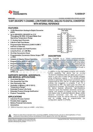 V62/08622-01XE datasheet - 12-BIT 200-KSPS 11-CHANNEL LOW-POWER SERIAL ANALOG-TO-DIGITAL CONVERTER WITH INTERNAL REFERENCE