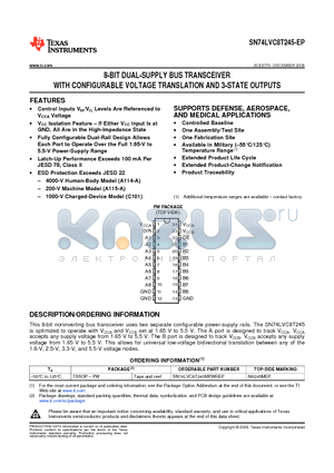 V62/09615-01XE datasheet - 8-BIT DUAL-SUPPLY BUS TRANSCEIVER WITH CONFIGURABLE VOLTAGE TRANSLATION AND 3-STATE OUTPUTS
