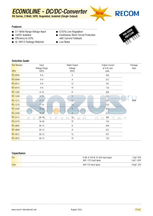 RS-0512 datasheet - ECONOLINE - DC/DC - CONVERTER