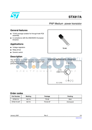 X817A datasheet - PNP Medium power transistor