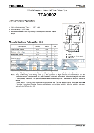 TTA0002 datasheet - Transistor Silicon PNP Triple Diffused Type