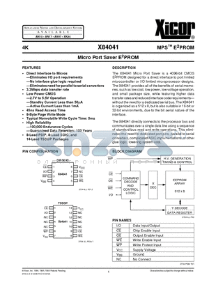 X84041PI datasheet - Micro Port Saver E2PROM