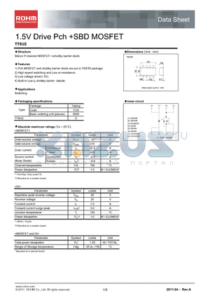 TT8U2 datasheet - 1.5V Drive Pch SBD MOSFET
