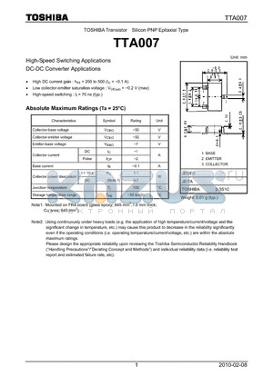 TTA007 datasheet - Silicon PNP Epitaxial Type