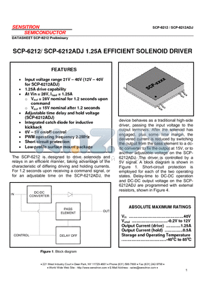 SCP-6212 datasheet - 1.25A EFFICIENT SOLENOID DRIVER