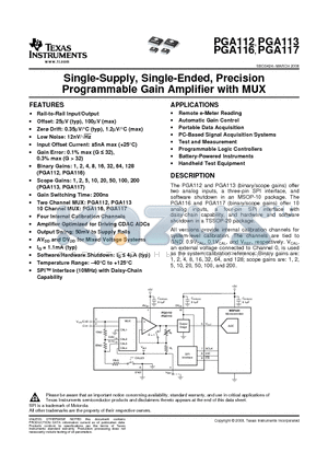 PGA112 datasheet - Single-Supply, Single-Ended, Precision Programmable Gain Amplifier with MUX