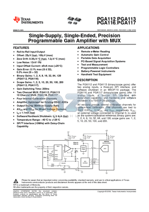 PGA112 datasheet - Single-Supply, Single-Ended, Precision Programmable Gain Amplifier with MUX