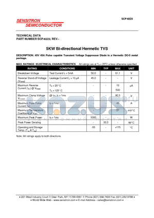 SCP-6223 datasheet - 5KW Bi-directional Hermetic TVS