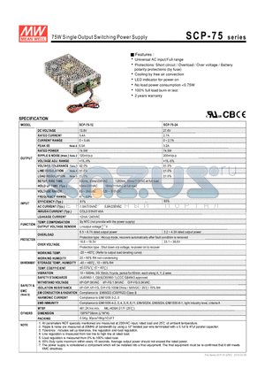 SCP-75 datasheet - 75W Single Output Switching Power Supply