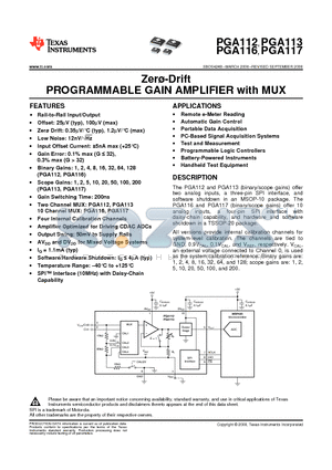 PGA112 datasheet - Zero-Drift,PROGRAMMABLE GAIN AMPLIFIER with MUX