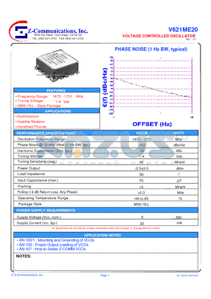 V621ME20 datasheet - LOW COST - HIGH PERFORMANCE VOLTAGE CONTROLLED OSCILLATOR