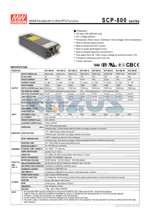 SCP-800-18 datasheet - 800W Parallel (N1) With PFC Function