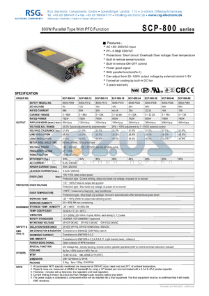 SCP-800-60 datasheet - 800W Parallel Type With PFC Function