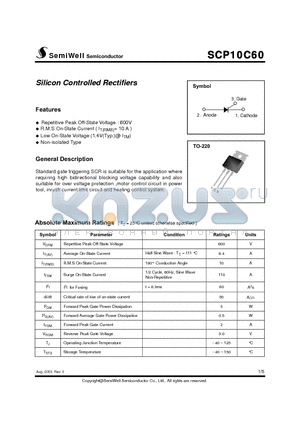 SCP10C60 datasheet - Silicon Controlled Rectifiers