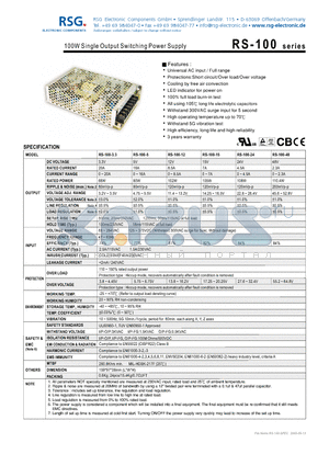 RS-100-24 datasheet - 100W Single Output Switching Power Supply