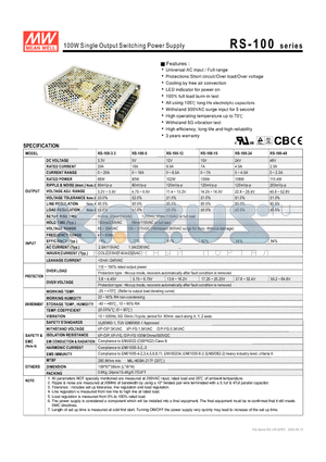 RS-100-3.3 datasheet - 100W Single Output Switching Power Supply