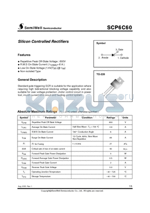 SCP6C60 datasheet - SILICON CONTROLLED RECTIFIERS
