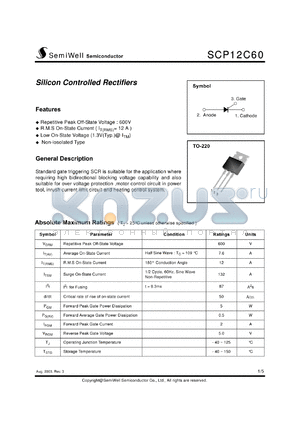 SCP12C60 datasheet - Silicon Controlled Rectifiers