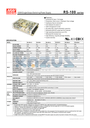 RS-100-5 datasheet - 100W Single Output Switching Power Supply