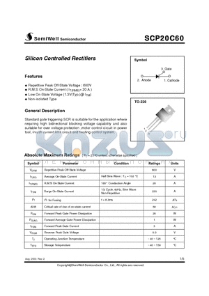 SCP20C60 datasheet - Silicon Controlled Rectifiers