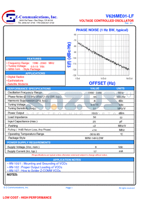 V626ME01-LF datasheet - VOLTAGE CONTROLLED OSCILLATOR