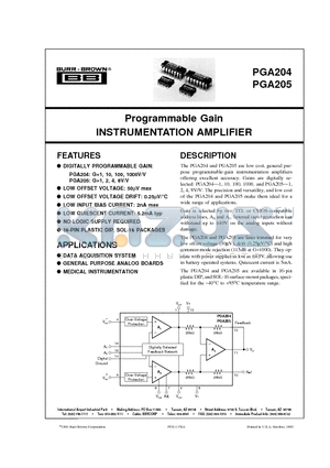 PGA204AU datasheet - Programmable Gain INSTRUMENTATION AMPLIFIER