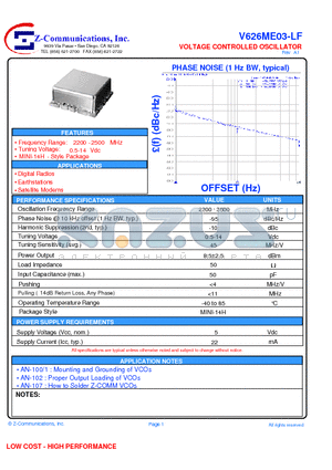 V626ME03-LF datasheet - VOLTAGE CONTROLLED OSCILLATOR