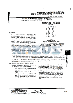 SN54185A datasheet - BCD TO BINARY AND BINARY TO BCD CONVERTERS