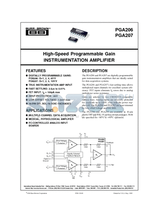 PGA207UA datasheet - High-Speed Programmable Gain INSTRUMENTATION AMPLIFIER