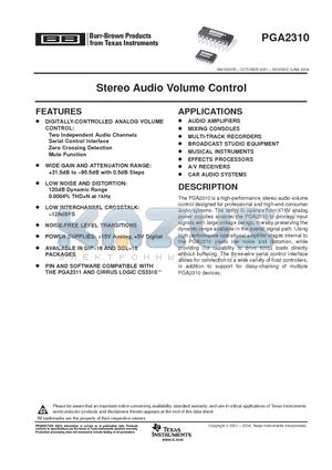 PGA2310 datasheet - Stereo Audio Volume Control