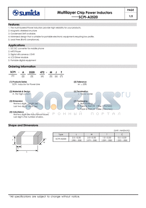 SCPI-A2520-103 datasheet - Multilayer Chip Power Inductors