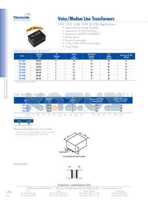 TTC-5033 datasheet - Voice/Modem Line Transformers