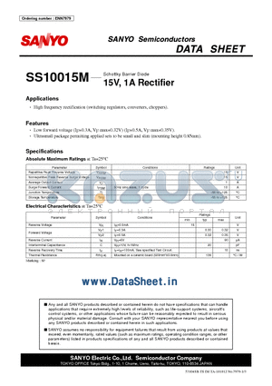 SS10015M datasheet - Schottky Barrier Diode 15V, 1A Rectifier