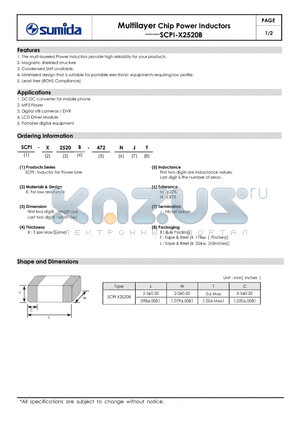 SCPI-X2520B-122 datasheet - Multilayer Chip Power Inductors