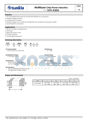 SCPI-A3225-222 datasheet - Multilayer Chip Power Inductors