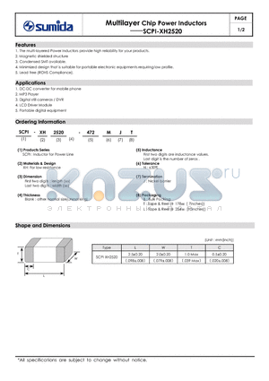 SCPI-XH2520-332 datasheet - Multilayer Chip Power Inductors