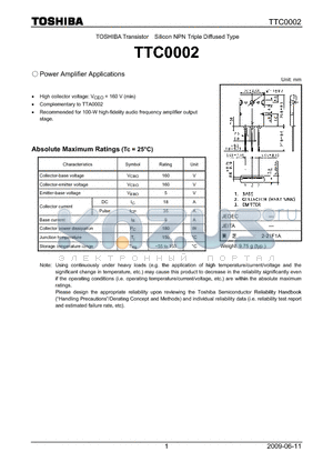 TTC0002 datasheet - Transistor Silicon NPN Triple Diffused Type