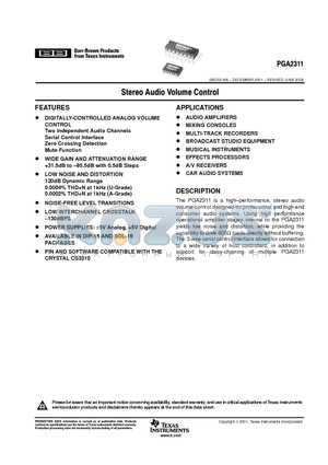 PGA2311PA datasheet - Stereo Audio VOLUME CONTROL