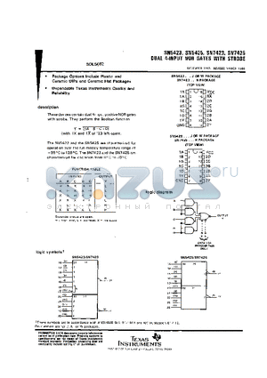 SN5423J datasheet - DUAL 4-INPUT NOR GATES WITH STROBE