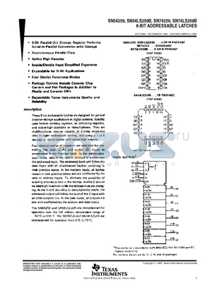 SN54259W datasheet - 8-BIT ADDRESSABLE LATCHES