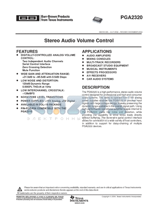 PGA2320 datasheet - Stereo Audio Volume Control