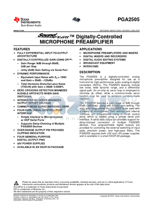 PGA2505 datasheet - Digitally-Controlled MICROPHONE PREAMPLIFIER