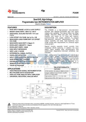 PGA280AIPW datasheet - Zero-Drift High-Voltage Programmable Gain INSTRUMENTATION AMPLIFIER