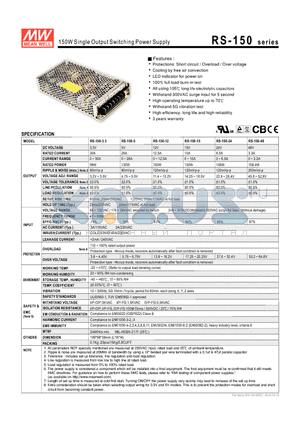 RS-150-12 datasheet - 150W Single Output Switching Power Supply