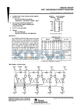 SN54278 datasheet - 4-BIT CASCADEABLE PRIORITY REGISTERS