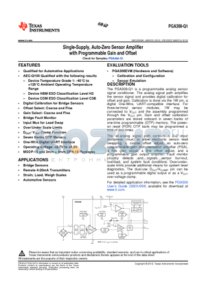 PGA308AQDGSRQ1 datasheet - Single-Supply, Auto-Zero Sensor Amplifier with Programmable Gain and Offset
