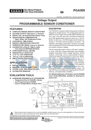 PGA309AIPWR datasheet - Voltage Output PROFRAMMABLE SENSOR CONDITIONER